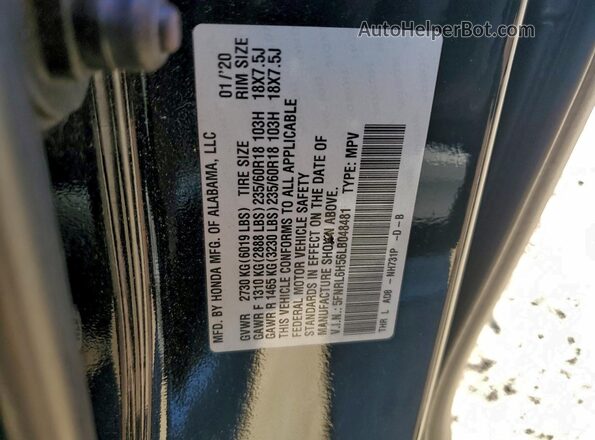 5FNRL6H56LB048481 2020 HONDA ODYSSEY Black VIN კოდის სტიკერის ხედი