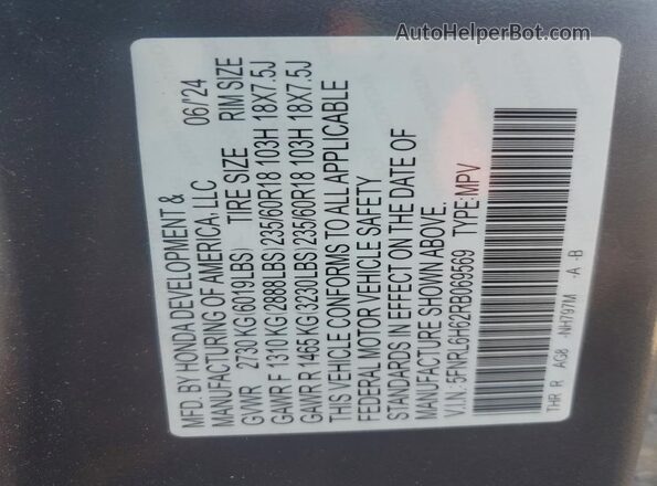 5FNRL6H62RB069569 2024 HONDA ODYSSEY Silver Vista de la etiqueta del VIN