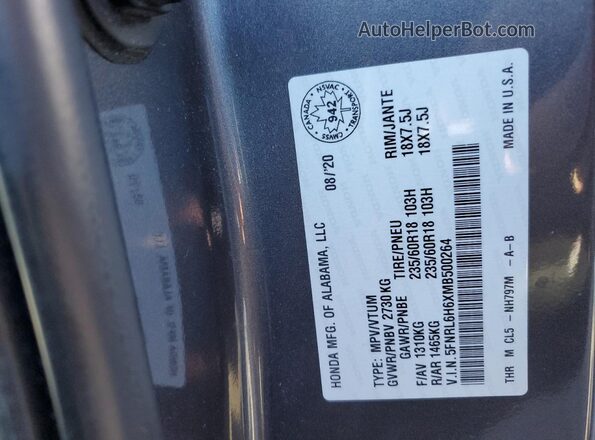 5FNRL6H6XMB500264 2021 HONDA ODYSSEY Серый 