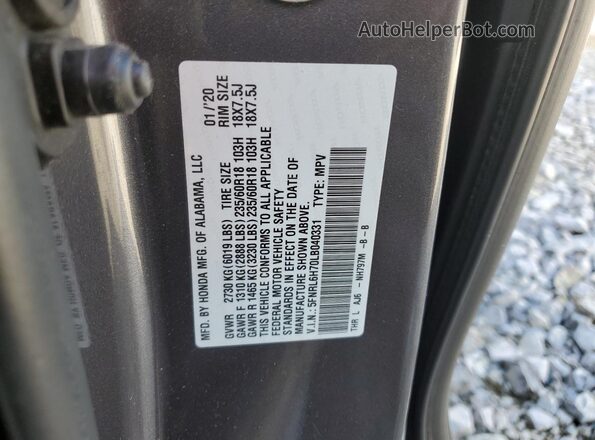 5FNRL6H70LB040331 2020 HONDA ODYSSEY Charcoal VIN կոդի պիտակի տեսք