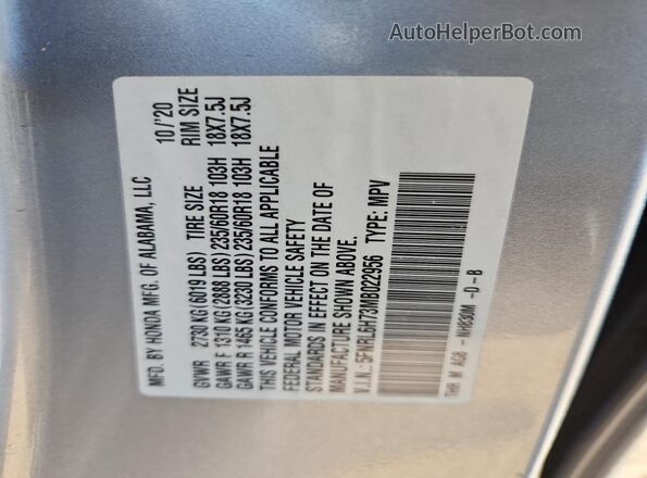 5FNRL6H73MB022956 2021 HONDA ODYSSEY Silver VIN კოდის სტიკერის ხედი