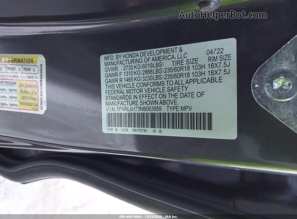 5FNRL6H73NB063959 2022 HONDA ODYSSEY Gray 