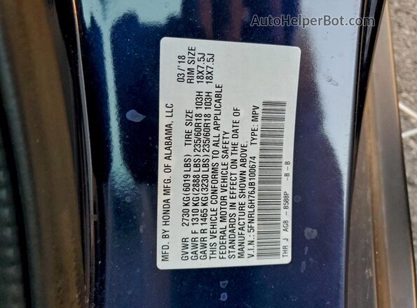 5FNRL6H76JB100674 2018 HONDA ODYSSEY Blue 