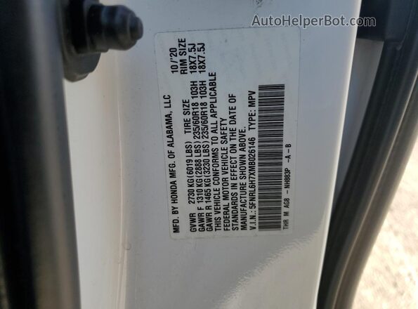 5FNRL6H7XMB026146 2021 HONDA ODYSSEY White Вид наклейки з VIN-кодом