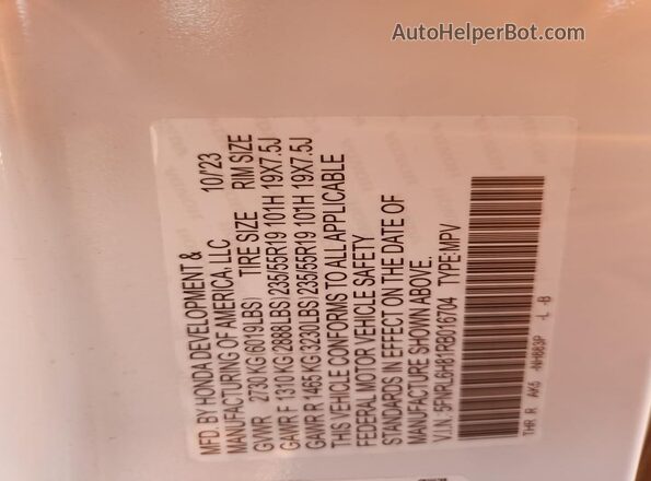 5FNRL6H81RB016704 2024 HONDA ODYSSEY Белый 