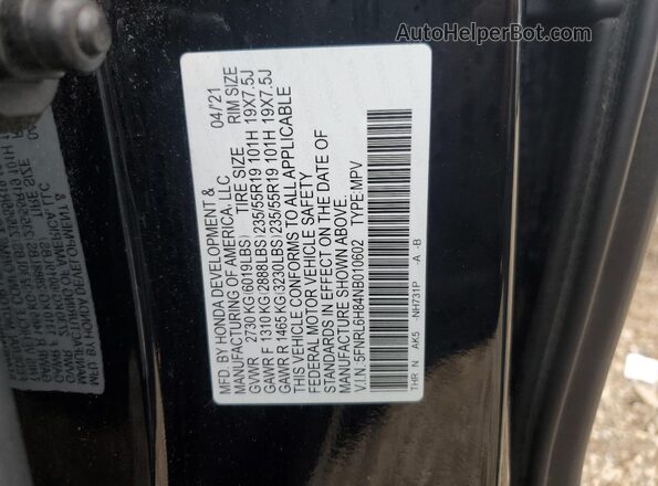 5FNRL6H84NB010602 2022 HONDA ODYSSEY Black 360 interior view