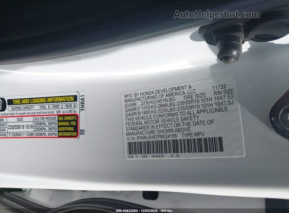 5FNRL6H87PB024156 2023 HONDA ODYSSEY White Вид підкапотного простору