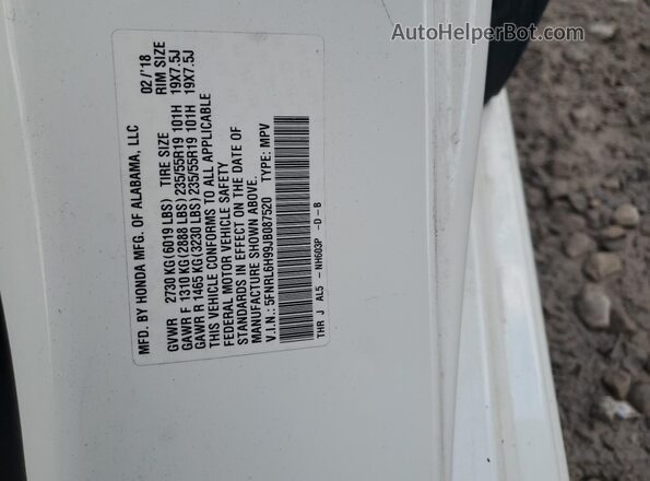 5FNRL6H99JB087520 2018 HONDA ODYSSEY White 