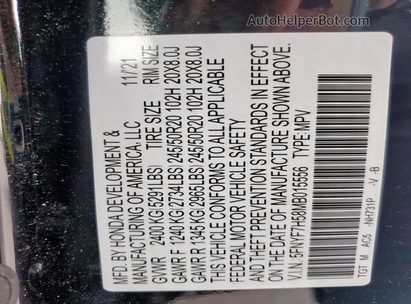 5FNYF7H58MB015556 2021 HONDA PASSPORT Черный Панорамный вид салона 360°