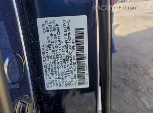 5FNYF8H03PB017939 2023 HONDA PASSPORT Синий Вид подкапотного пространства