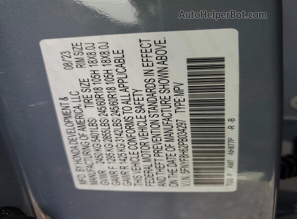 5FNYF8H62PB034297 2023 HONDA PASSPORT Gray VIN sticker view