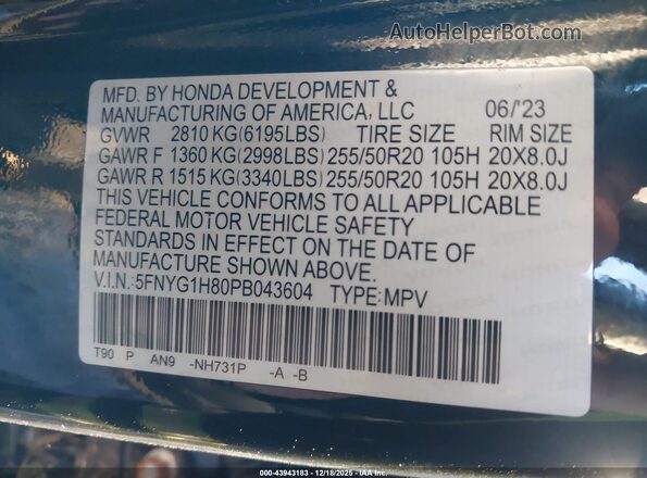 5FNYG1H80PB043604 2023 HONDA PILOT Black Engine compartment view