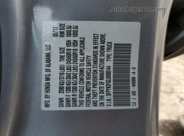 5FPYK2F62JB000144 2018 HONDA RIDGELINE Gray 