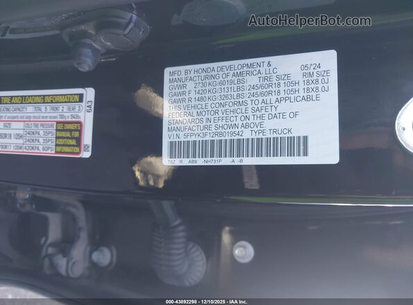 5FPYK3F12RB019542 2024 HONDA RIDGELINE Black Widok komory silnika