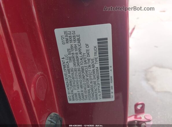 5FPYK3F17MB020954 2021 HONDA RIDGELINE Red Vista del compartimento del motor
