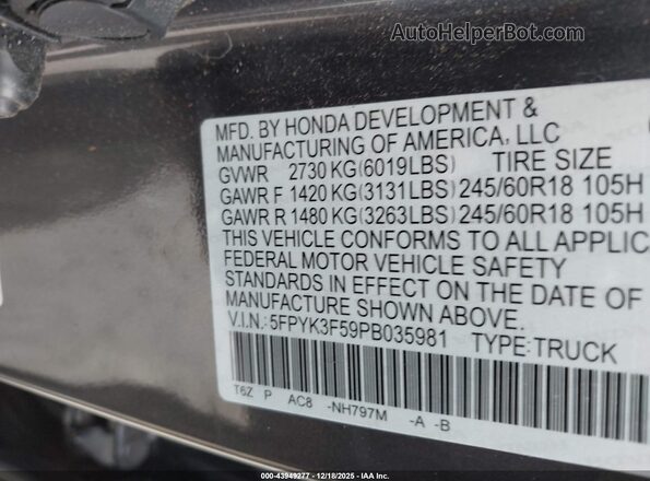 5FPYK3F59PB035981 2023 HONDA RIDGELINE Gray Engine compartment view