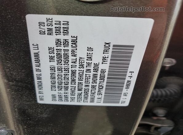 5FPYK3F71LB007491 2020 HONDA RIDGELINE Gray Вид підкапотного простору