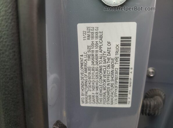 5FPYK3F76PB013972 2023 HONDA RIDGELINE Blue Widok komory silnika