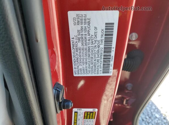 5FPYK3F76PB061312 2023 HONDA RIDGELINE Red Вид наклейки з VIN-кодом