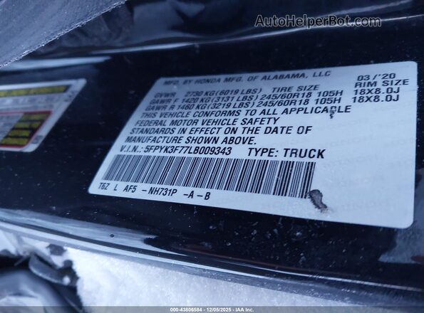 5FPYK3F77LB009343 2020 HONDA RIDGELINE Black Widok komory silnika