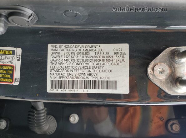 5FPYK3F8XRB000735 2024 HONDA RIDGELINE Black Widok komory silnika