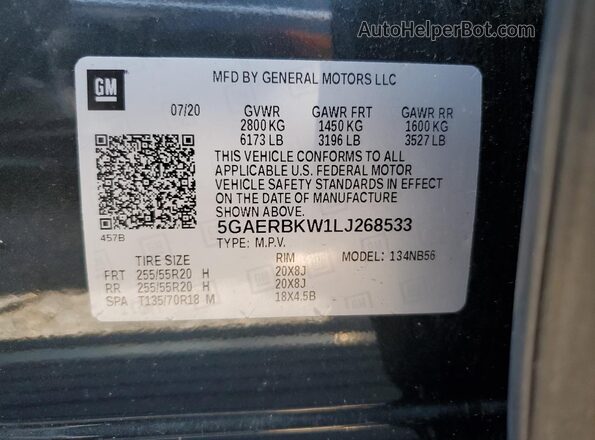 5GAERBKW1LJ268533 2020 BUICK ENCLAVE Серый Вид наклейки с VIN-кодом