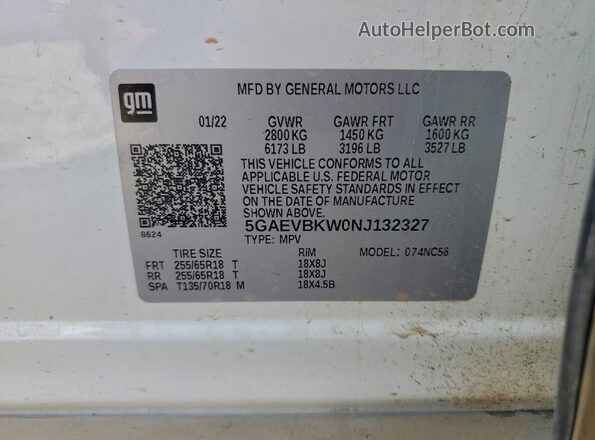 5GAEVBKW0NJ132327 2022 BUICK ENCLAVE White Widok wnętrza 360 stopni