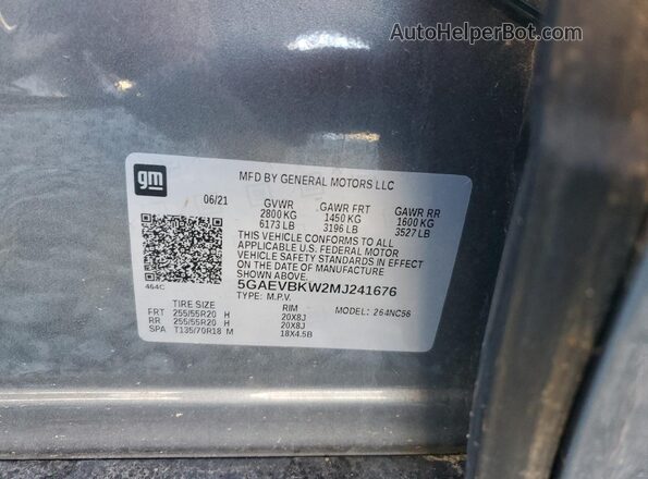 5GAEVBKW2MJ241676 2021 BUICK ENCLAVE Gray Панорамний вид салону 360°