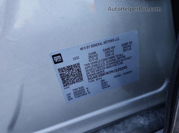 5GAEVBKW2NJ125265 2022 BUICK ENCLAVE Silver VIN sticker view