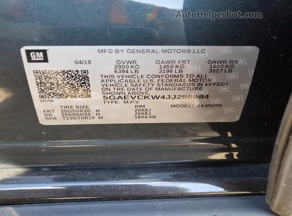 5GAEVCKW4JJ255984 2018 BUICK ENCLAVE Gray 