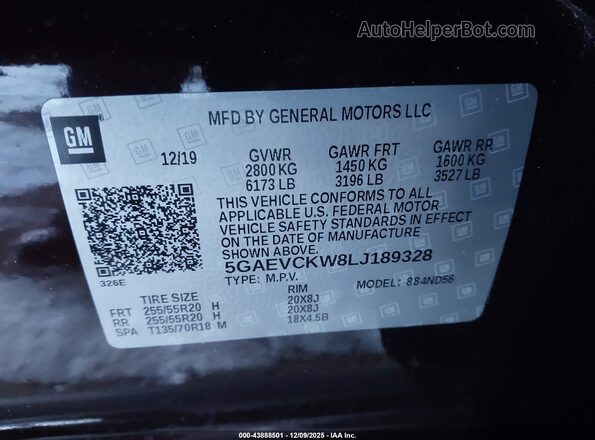 5GAEVCKW8LJ189328 2020 BUICK ENCLAVE Maroon Vista del compartimento del motor