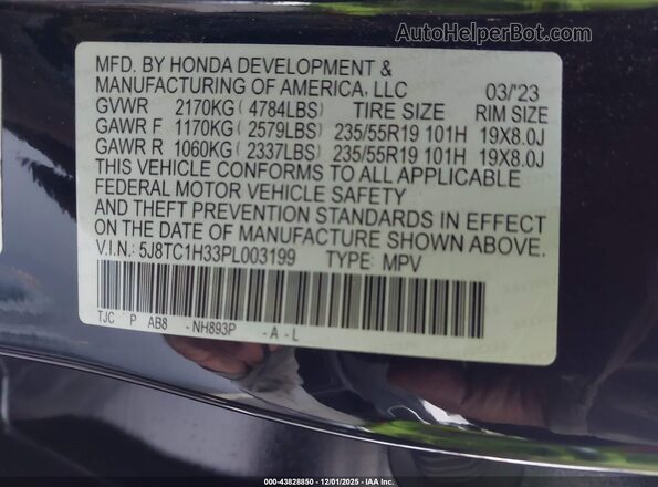 5J8TC1H33PL003199 2023 ACURA RDX Black Շարժիչի բաժամունքի տեսք