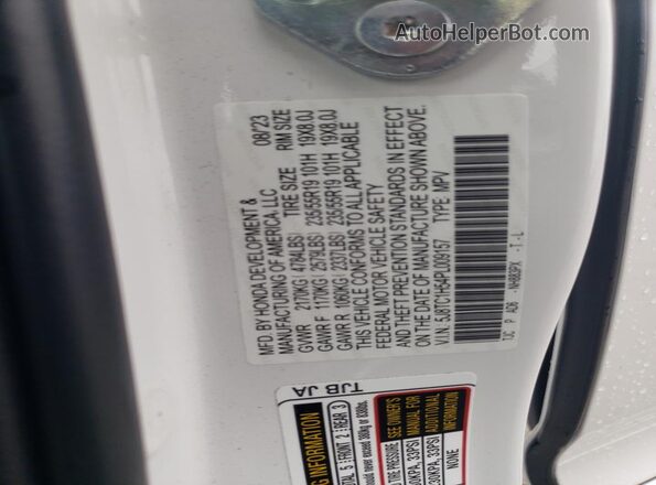 5J8TC1H54PL009157 2023 ACURA RDX White Vista de la etiqueta del VIN
