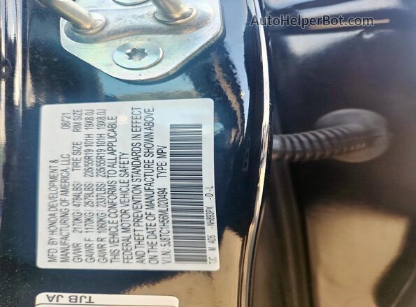 5J8TC1H56ML020494 2021 ACURA RDX Black Vista de la etiqueta del VIN