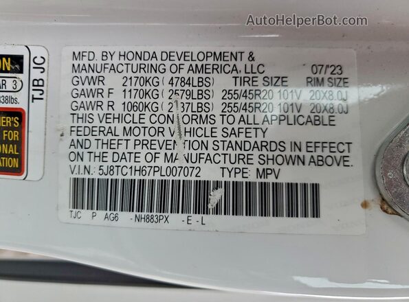 5J8TC1H67PL007072 2023 ACURA RDX White 360 interior view