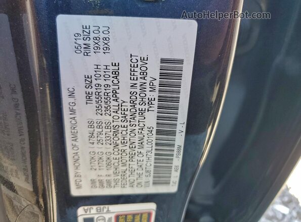 5J8TC1H73LL001045 2020 ACURA RDX Gray Vista de la etiqueta del VIN
