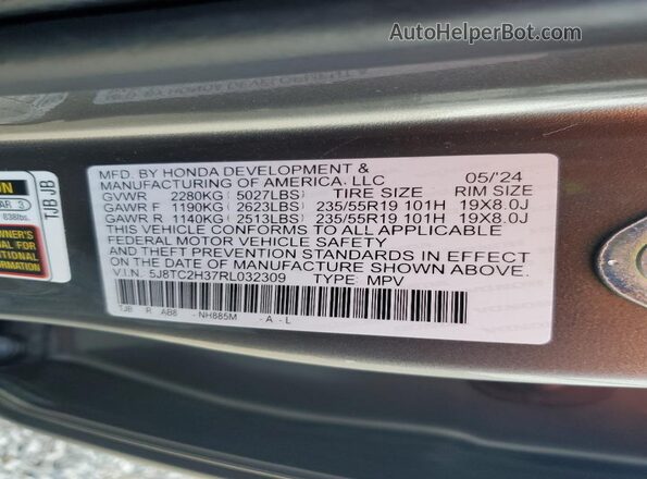 5J8TC2H37RL032309 2024 ACURA RDX Gray VIN sticker view