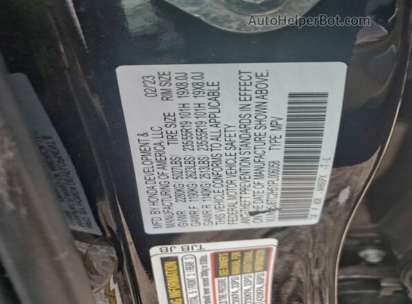 5J8TC2H51PL006058 2023 ACURA RDX Black VIN sticker view