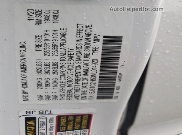 5J8TC2H53ML014920 2021 ACURA RDX White Widok naklejki z numerem VIN