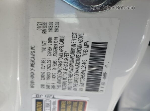 5J8TC2H58ML021443 2021 ACURA RDX White VIN sticker view