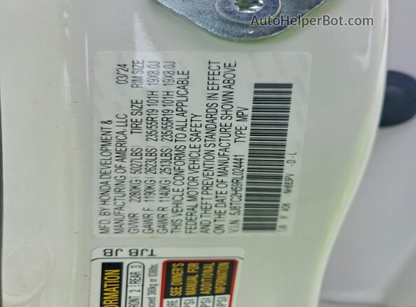 5J8TC2H59RL024441 2024 ACURA RDX White VIN կոդի պիտակի տեսք
