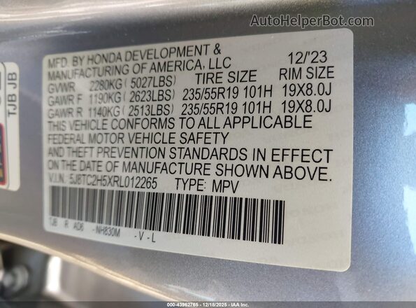 5J8TC2H5XRL012265 2024 ACURA RDX Silver 