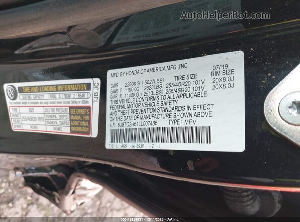 5J8TC2H61LL007486 2020 ACURA RDX Black Vista del compartimento del motor