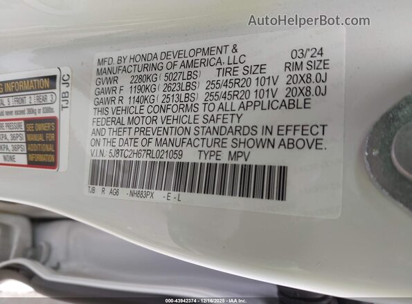 5J8TC2H67RL021059 2024 ACURA RDX Белый 