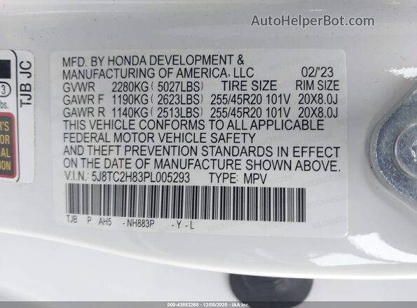 5J8TC2H83PL005293 2023 ACURA RDX White ძრავის განყოფილების ხედი