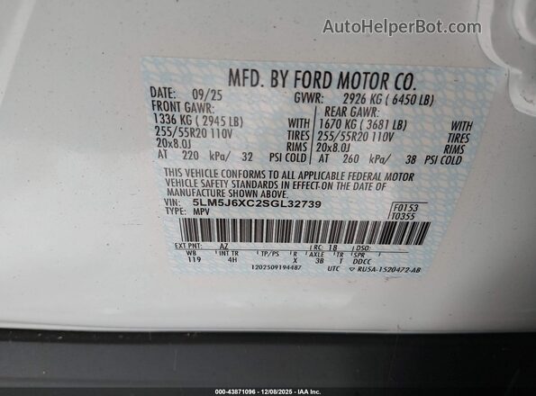 5LM5J6XC2SGL32739 2025 LINCOLN AVIATOR White Շարժիչի բաժամունքի տեսք