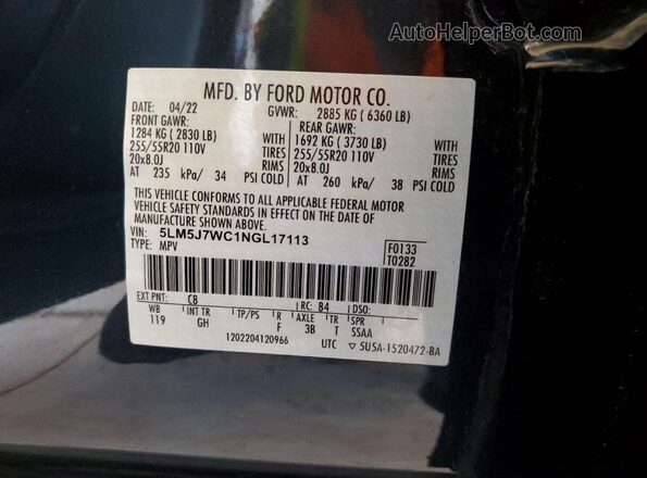 5LM5J7WC1NGL17113 2022 LINCOLN AVIATOR Charcoal 360 interior view