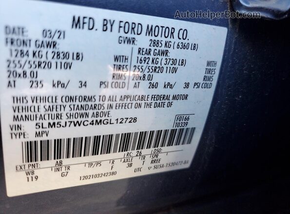 5LM5J7WC4MGL12728 2021 LINCOLN AVIATOR Blue 360 interior view