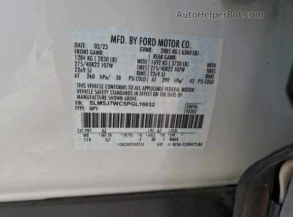 5LM5J7WC5PGL16632 2023 LINCOLN AVIATOR White Вид наклейки з VIN-кодом