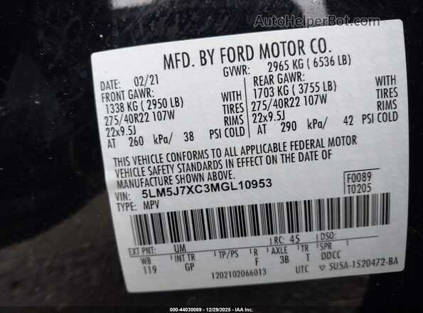 5LM5J7XC3MGL10953 2021 LINCOLN AVIATOR Black Շարժիչի բաժամունքի տեսք